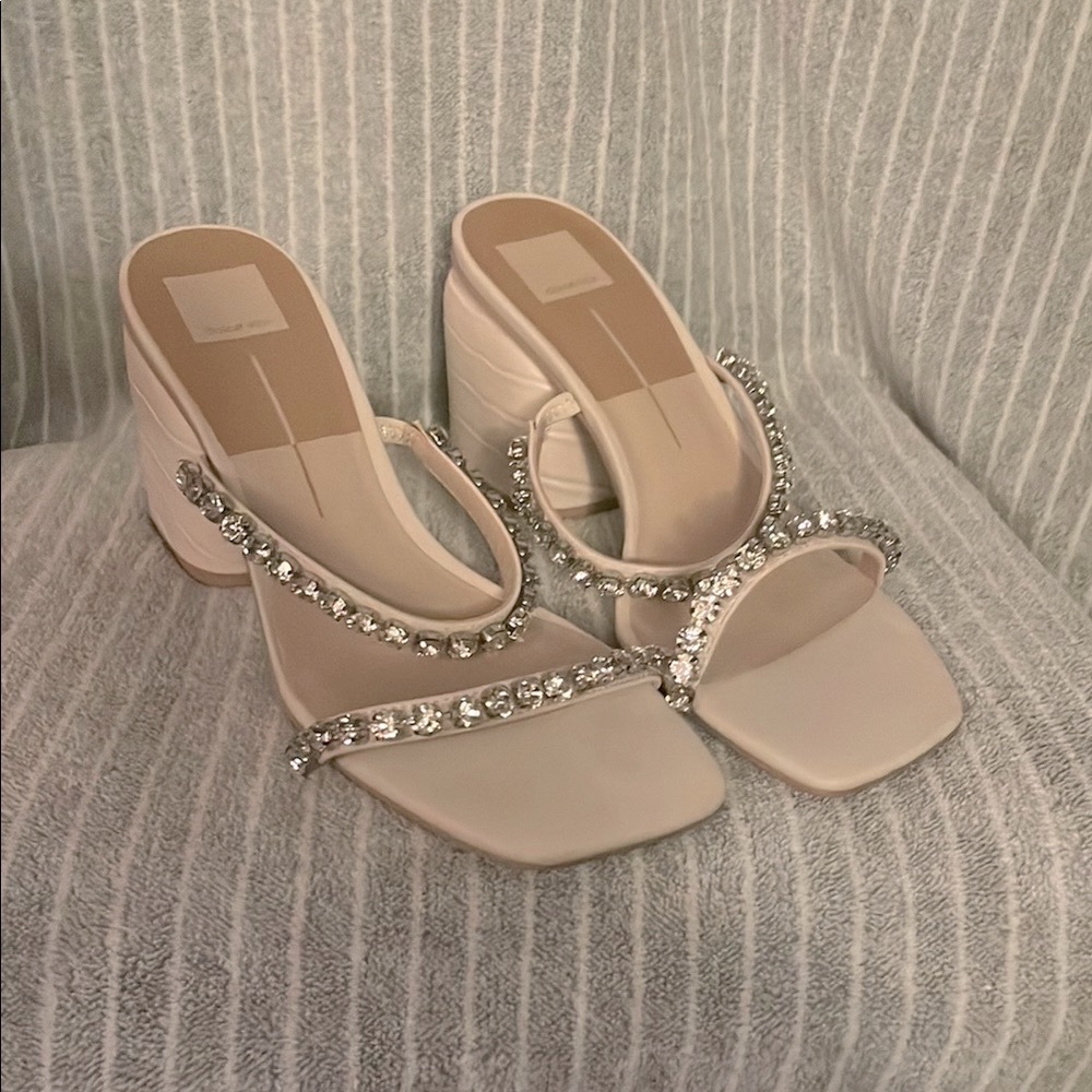 Dolce Vita Stella Ivory Croco Jeweled Sandal Heels – Women’s 10